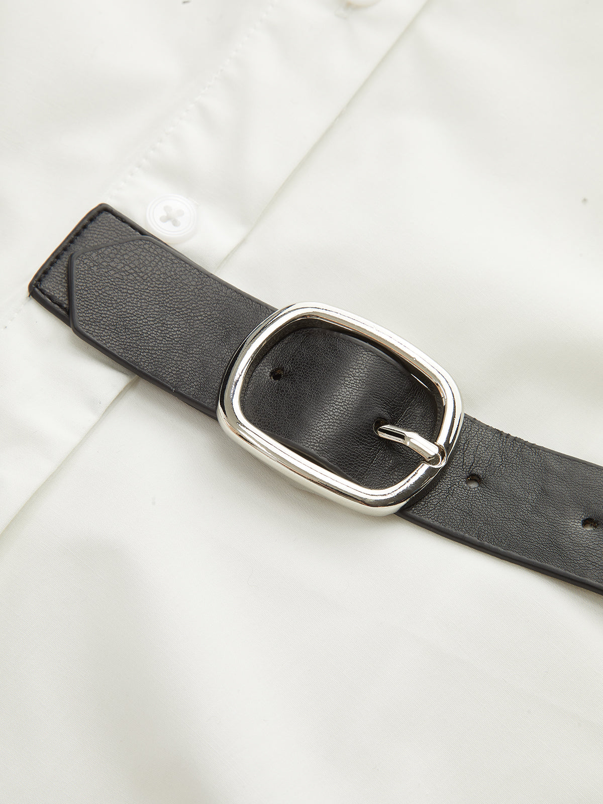 Long Sleeve Half Belt Button-Down Shirt