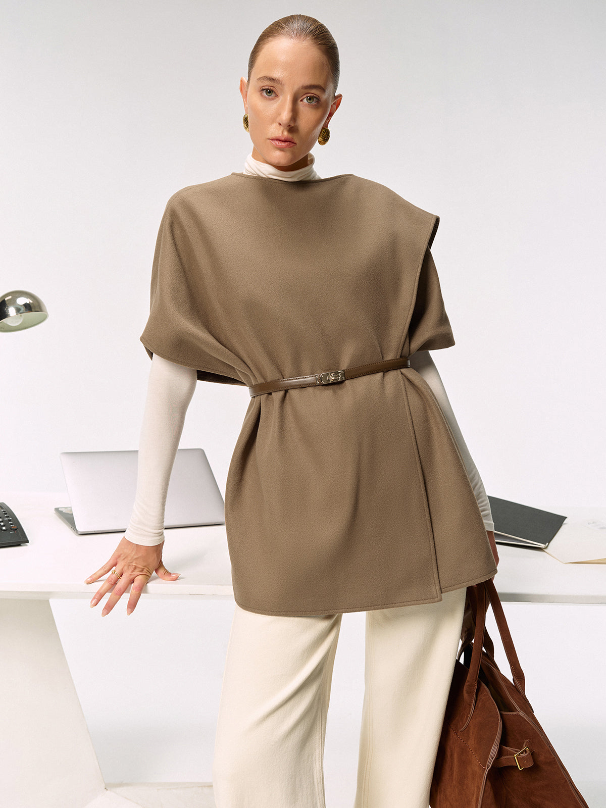 Belted Long Cloak Top