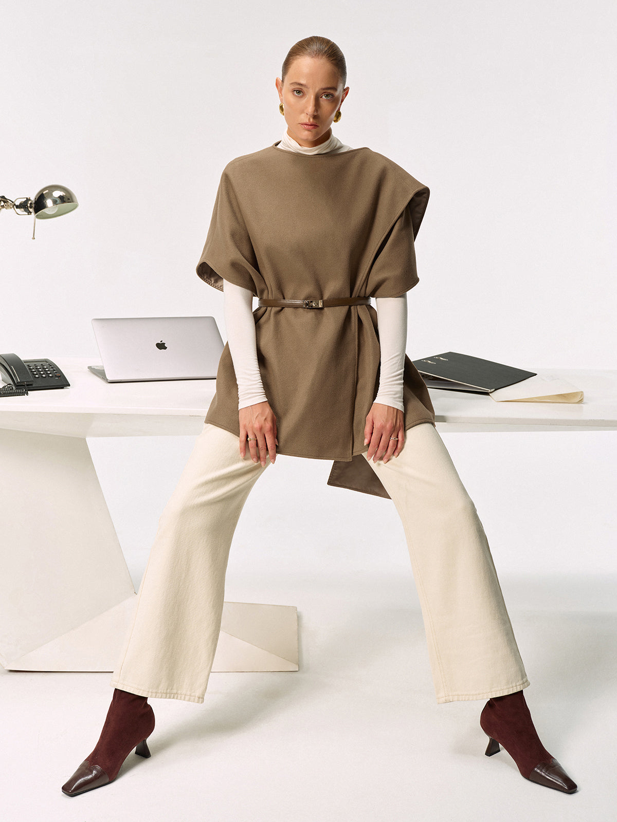 Belted Long Cloak Top