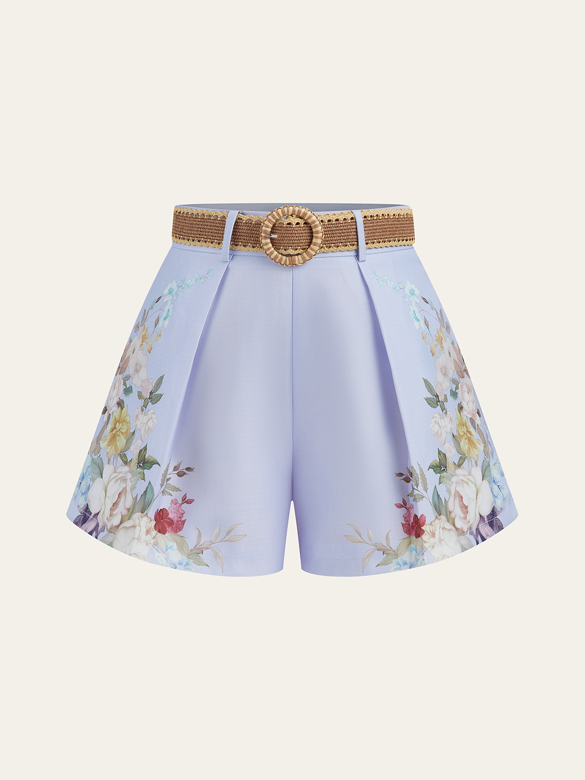 Shorts mit Blumenmuster, Gürtel und mittelhohem Bund