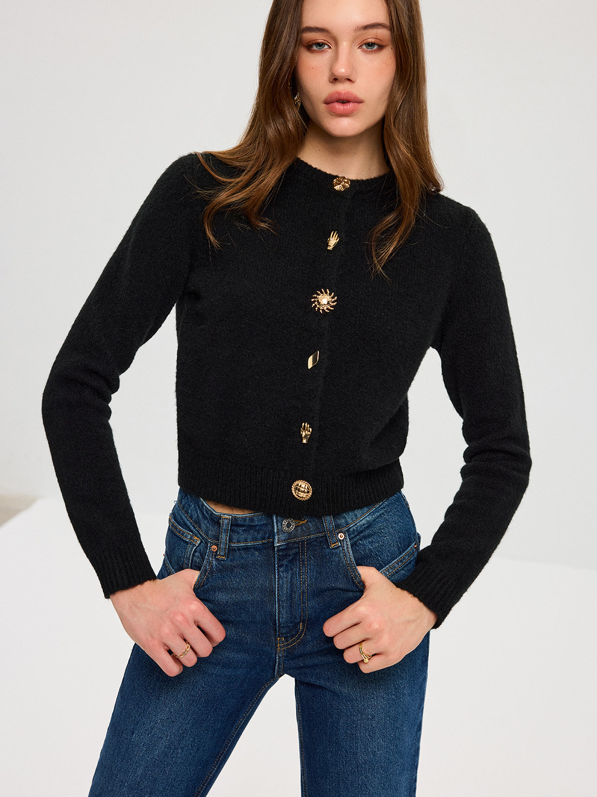 Wool Blend Metal Button Cardigan