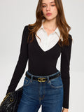 Body en maille extensible à col chemise contrastant