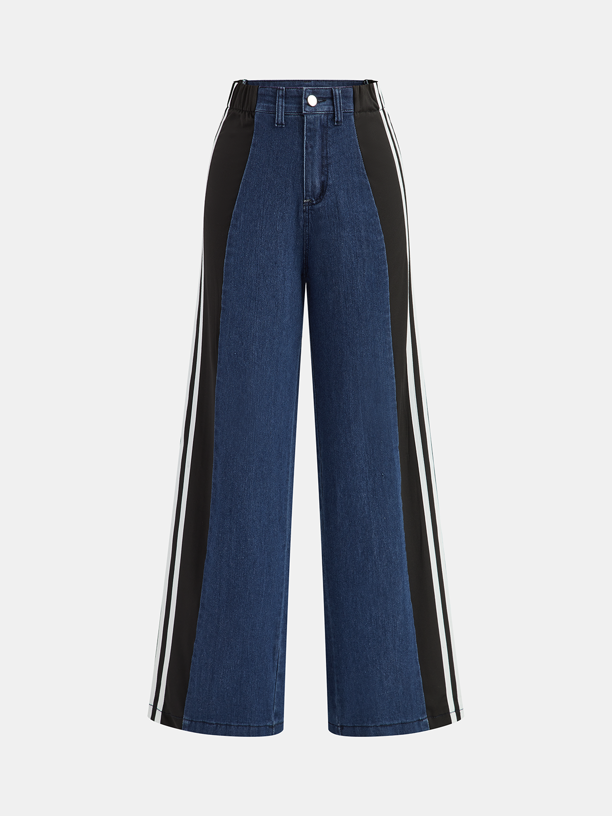 Striped Side Panel Mid-Waist Jeans