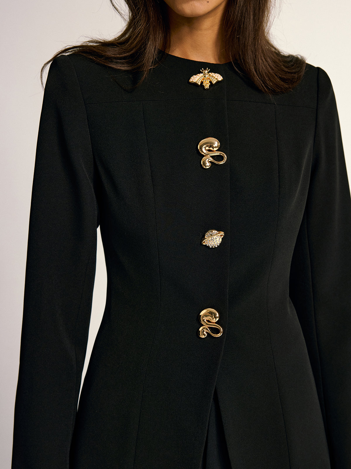 Metal Detail Crew Neck Blazer