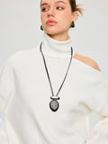 Black Ebony and Silver Metal PU Leather Necklace