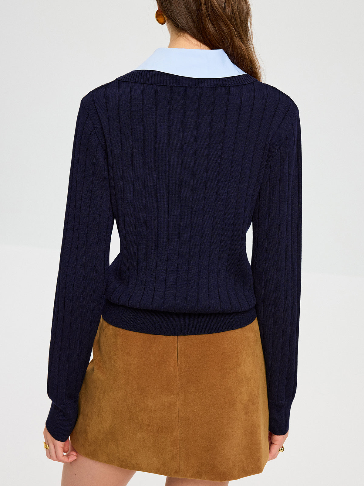 Shirt Collar Panel Knit Top