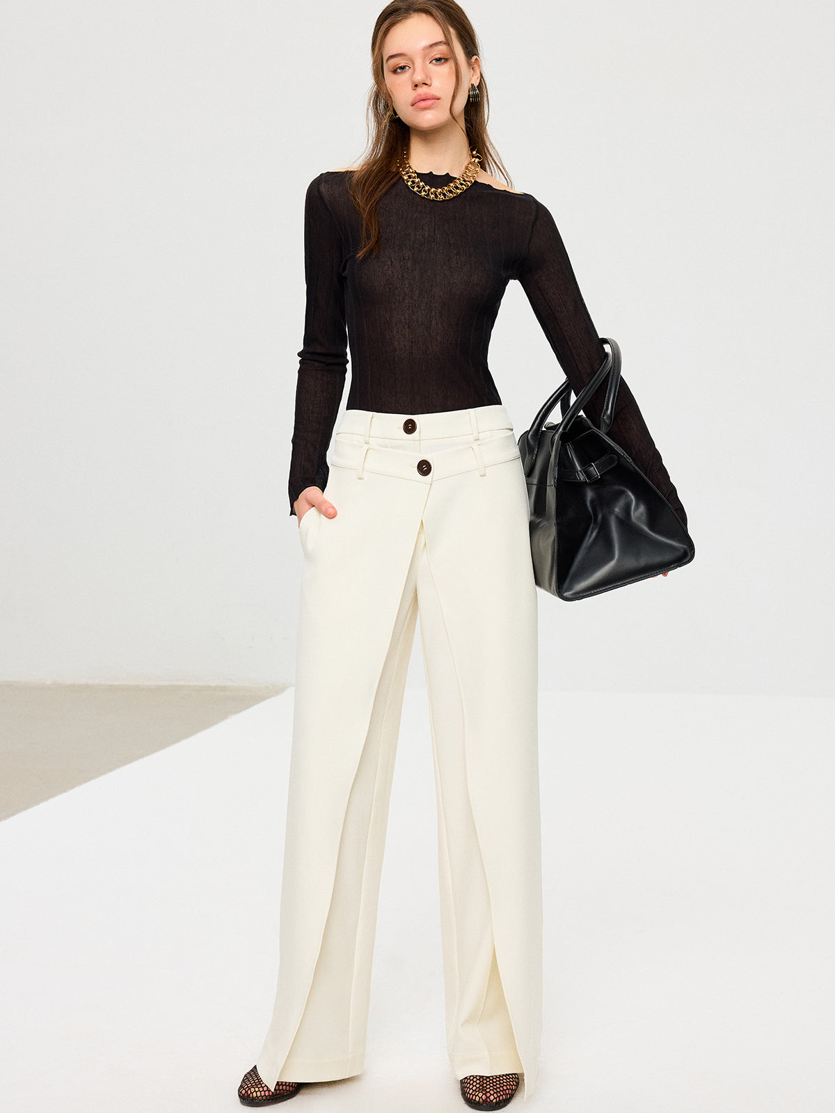 Double Waistband Layered Wide-Leg Pants