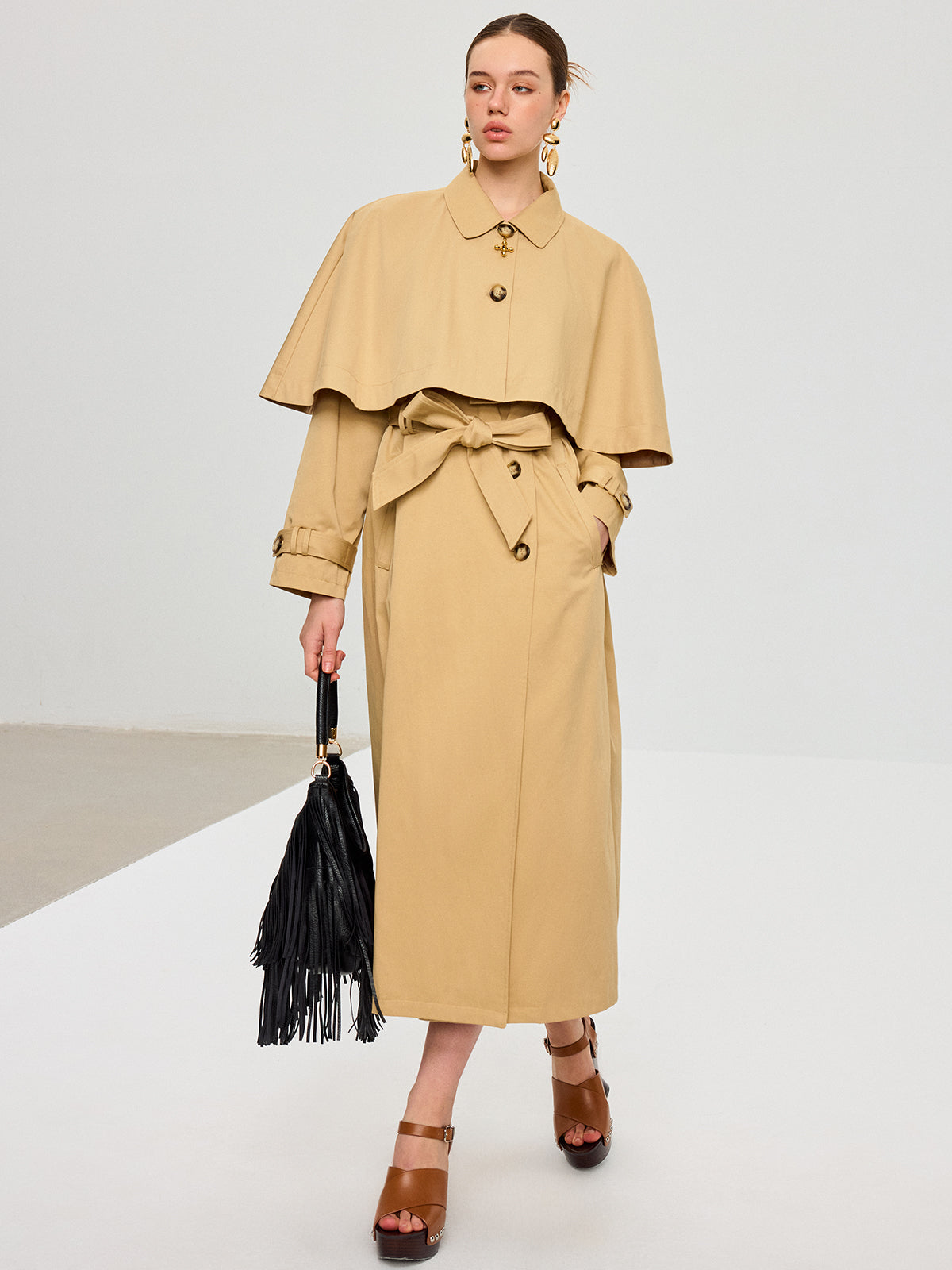 Convertible Cape Design Trench Coat