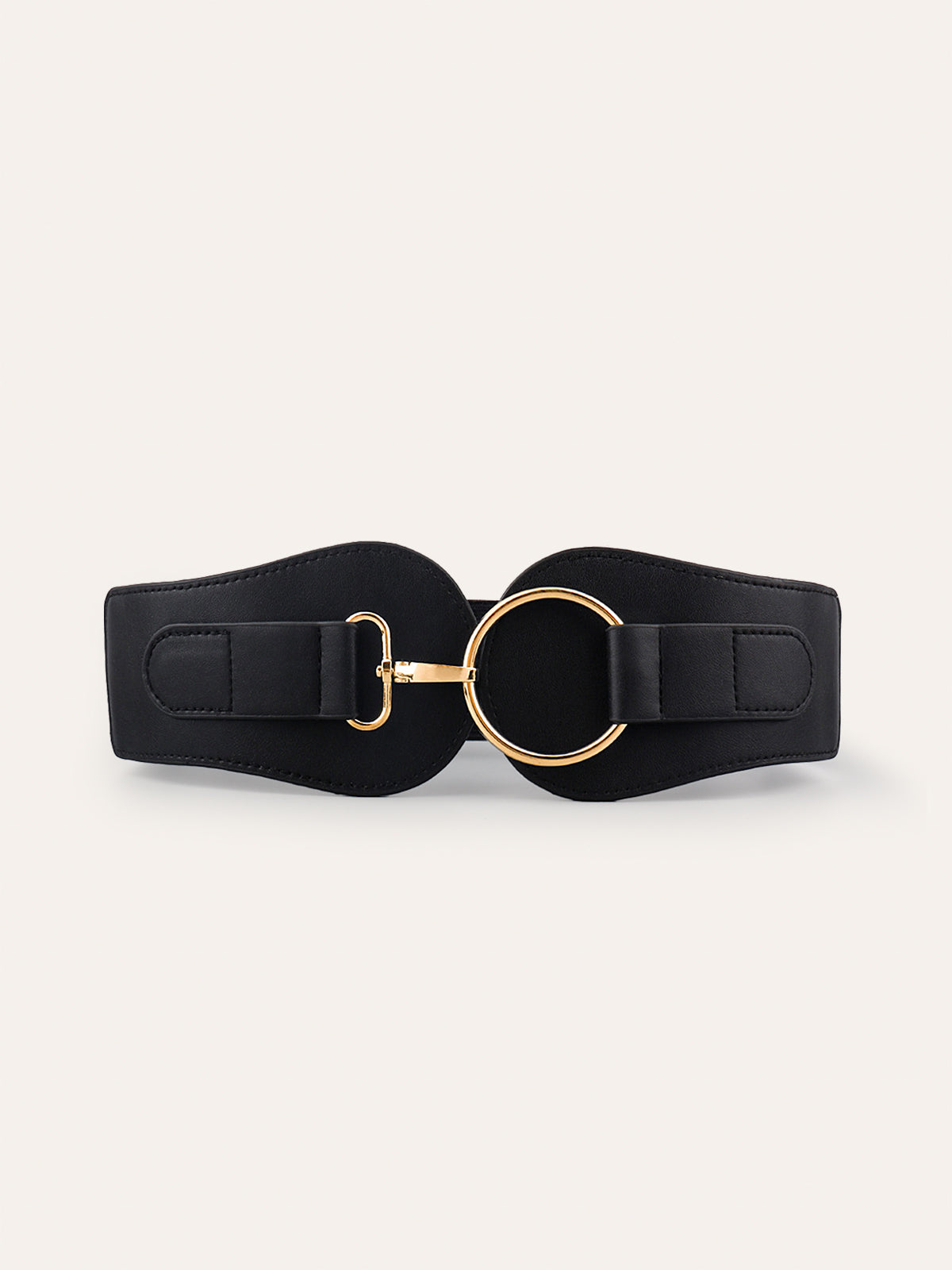 Ceinture large en cuir PU avec boucle circulaire dorée 