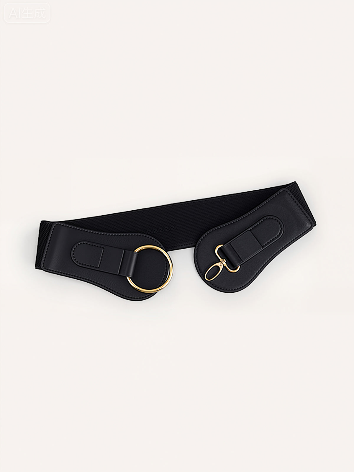 Ceinture large en cuir PU avec boucle circulaire dorée 