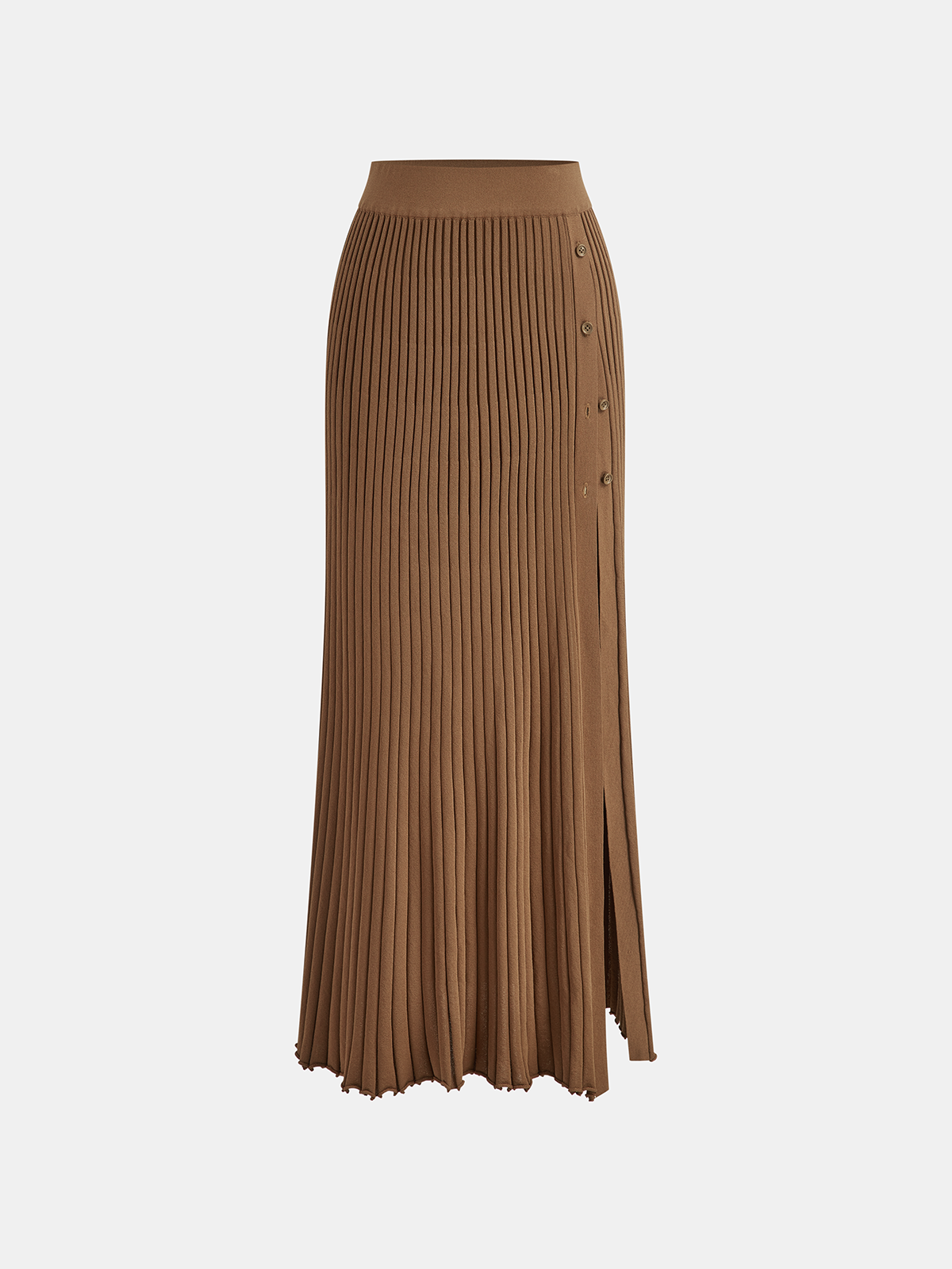 Gerippter Midirock mit seitlichem Schlitz und Knopfdetails