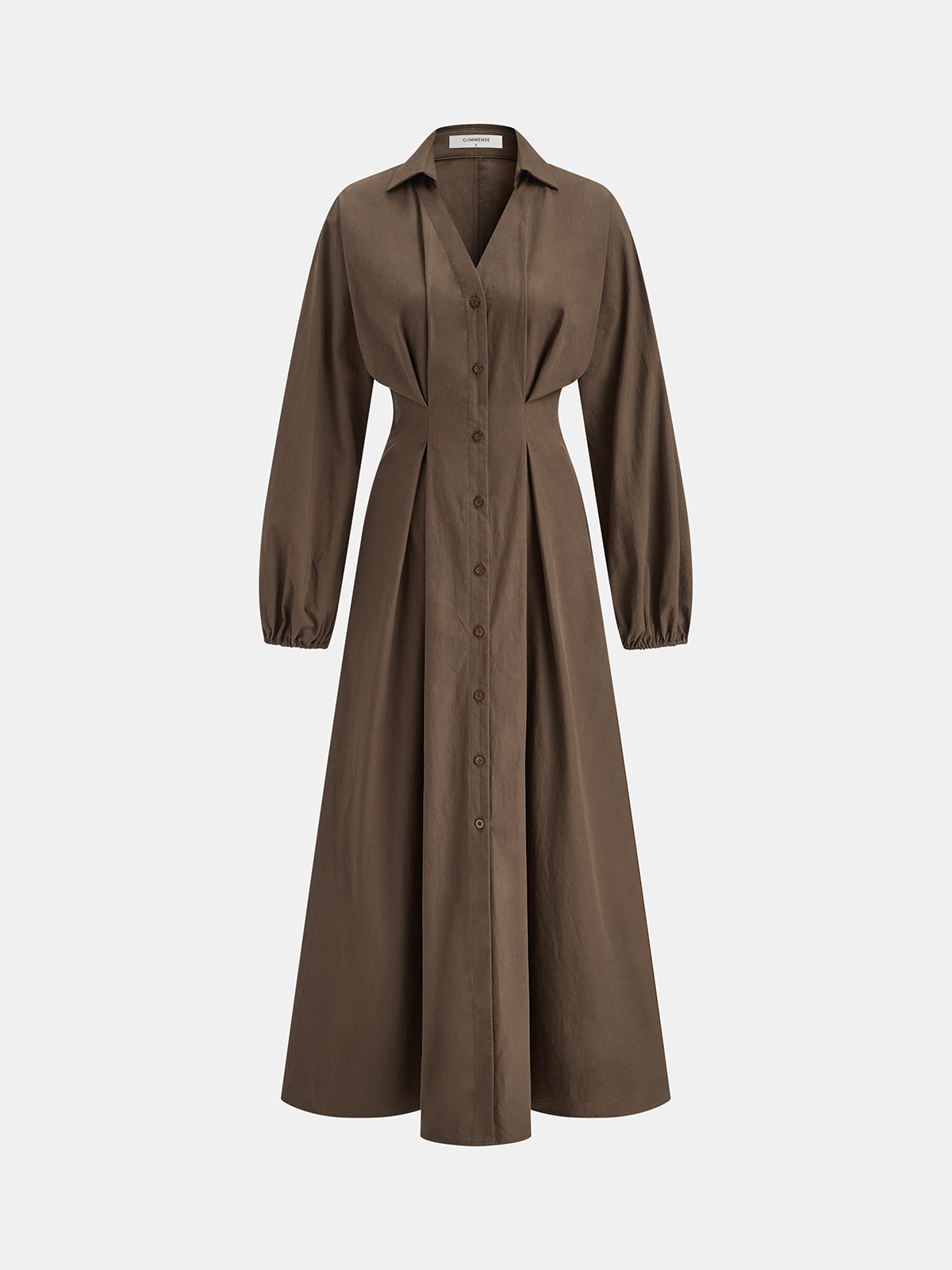 Long Sleeve Button Front Cotton Shirt Dress