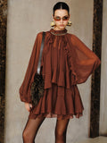 Tiered Ruffle Chiffon Mini Dress Set with Liner