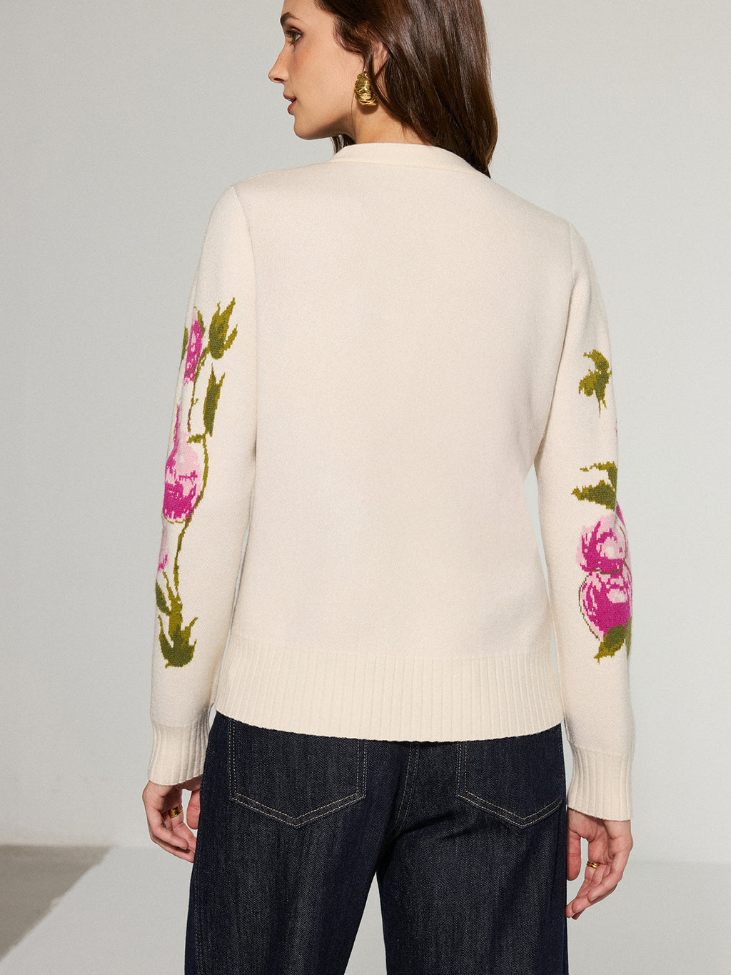 Blumen-V-Ausschnitt-Knopfleisten-Cardigan