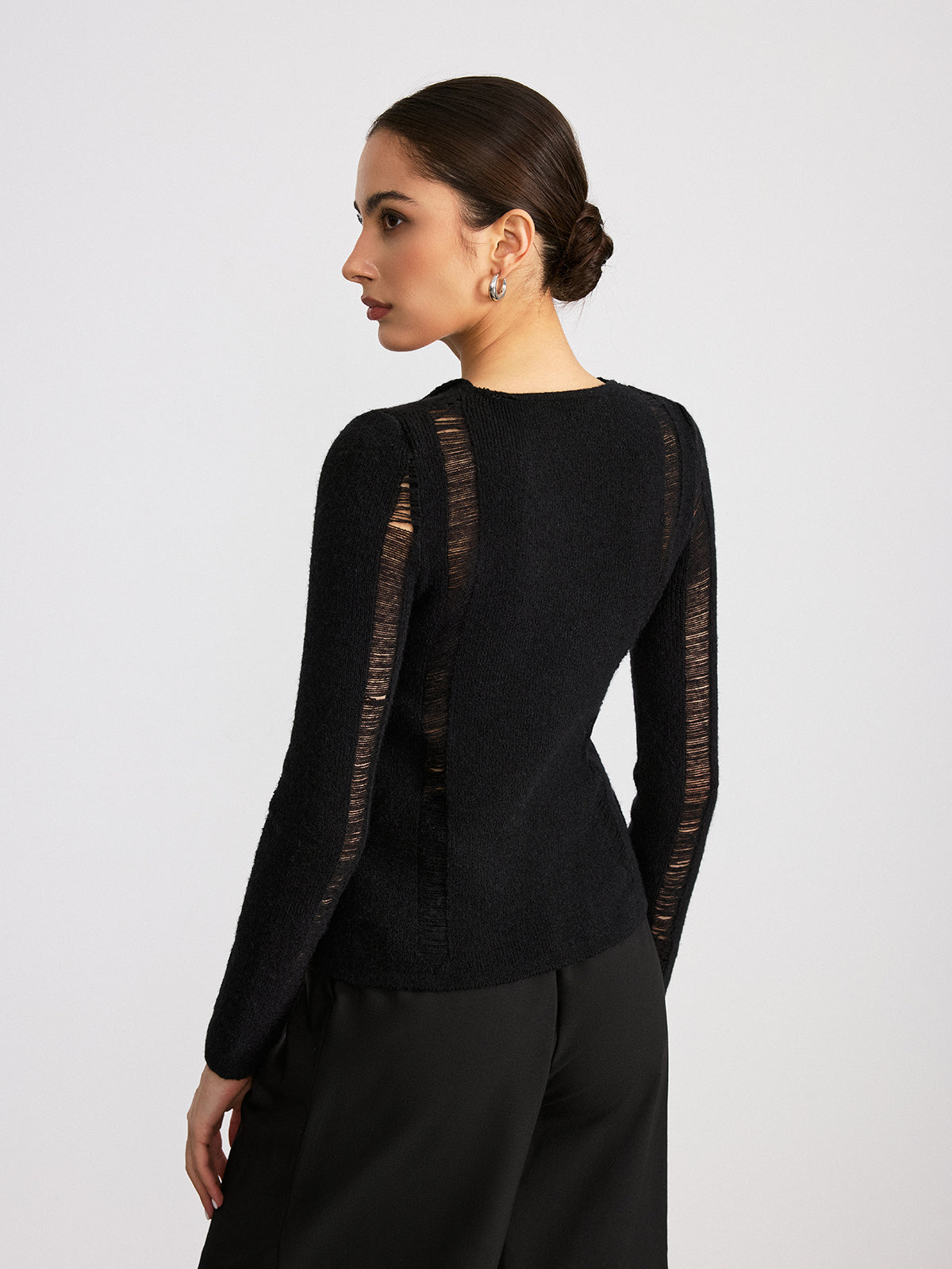 Sheer Panel Button Front Lapel Blouse