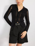 Transparente Bluse mit Knopfleiste und Revers