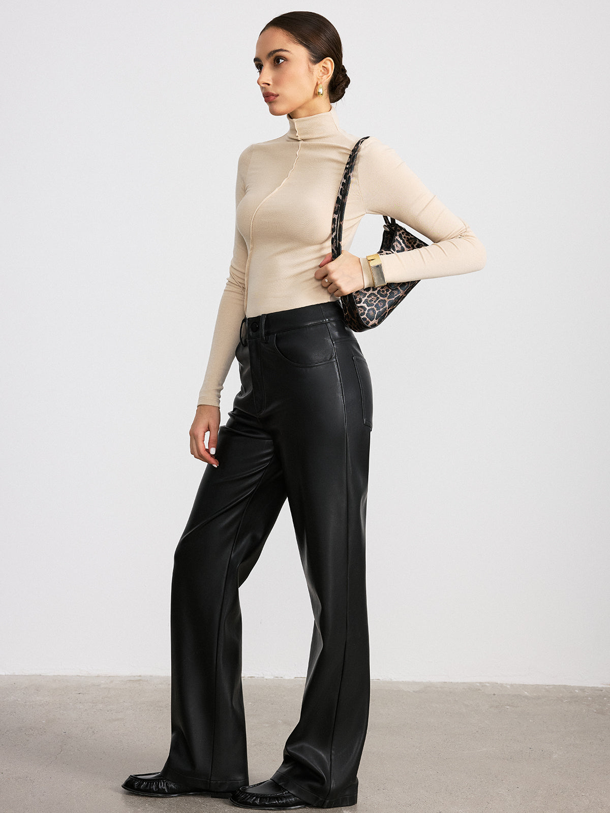 Naht-Detail Rollkragen-Slim-T-Shirt
