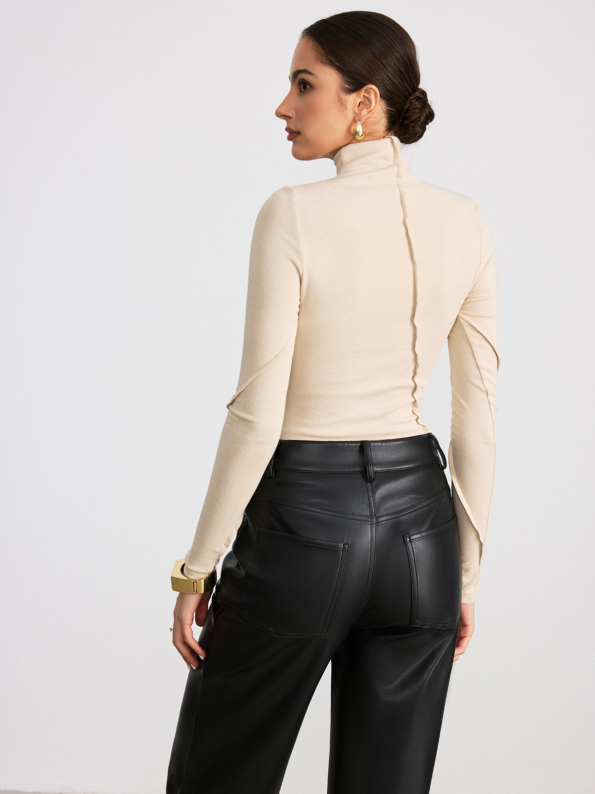 Seam Detail Turtleneck Slim T-Shirt