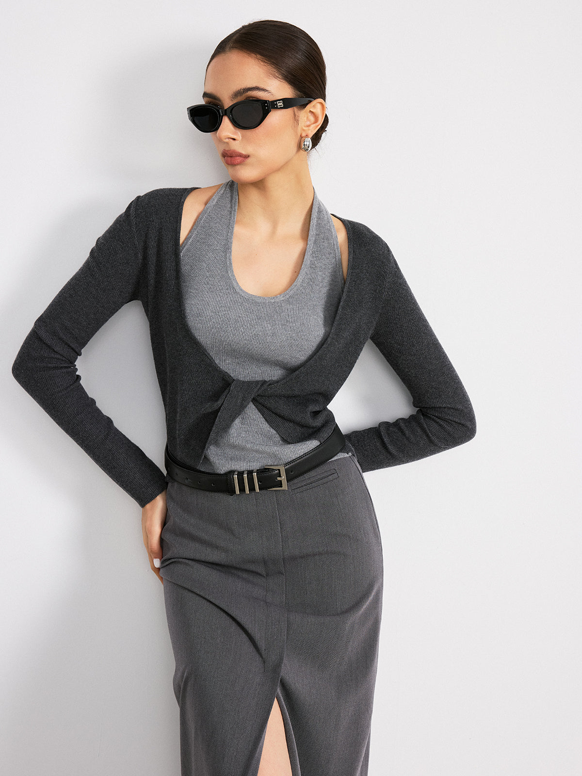 2 in 1 Twist Color-Block Wool Blend Knit Top