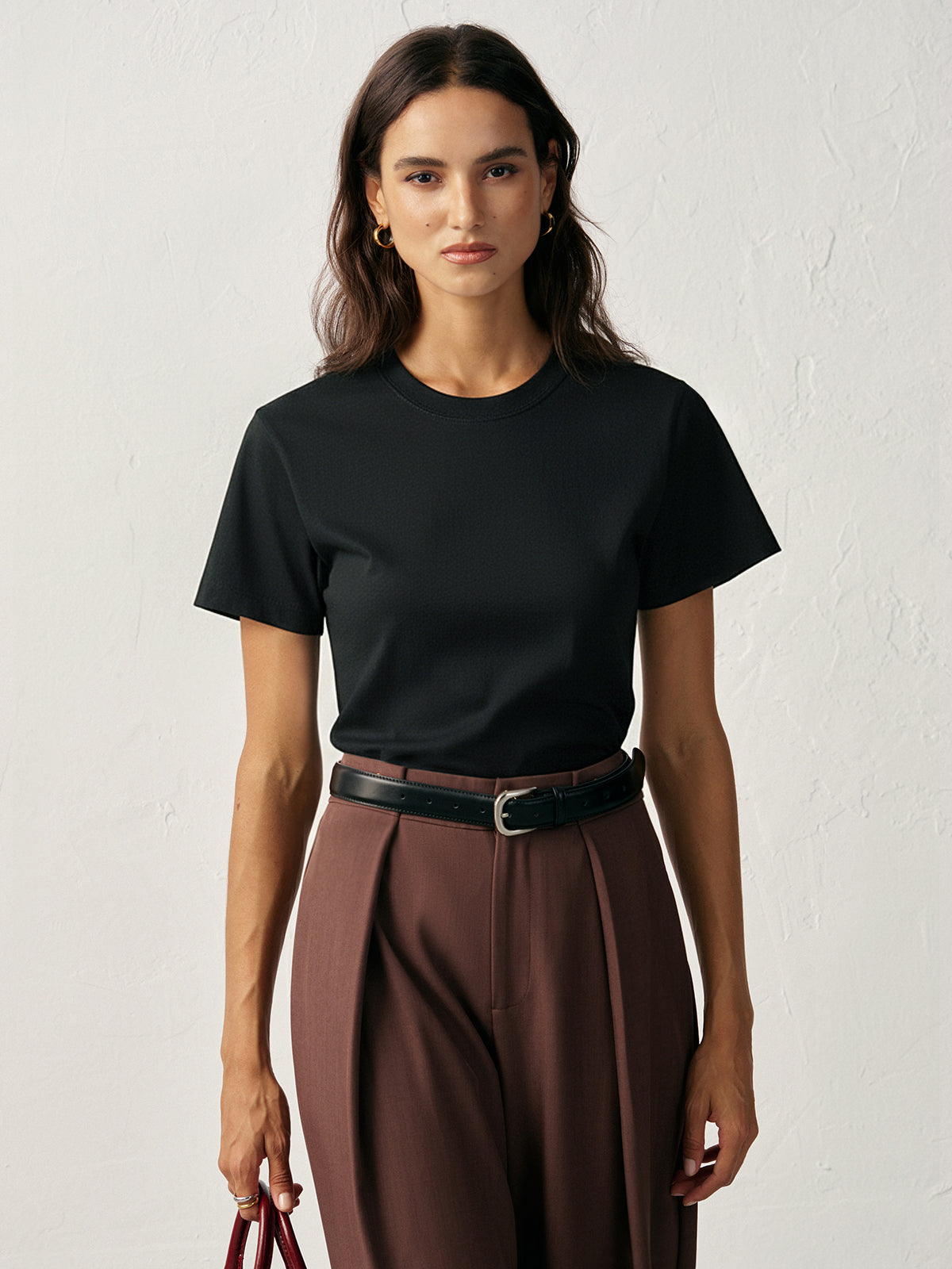 Wasserabweisendes Baumwoll-T-Shirt mit Rundhalsausschnitt 