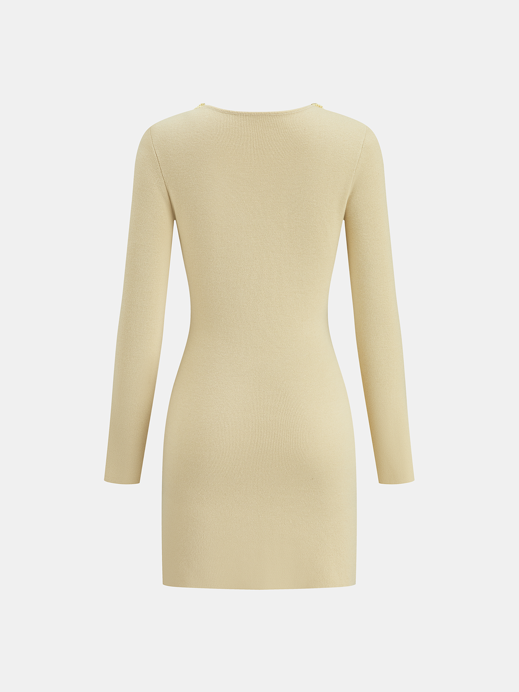 Wollmischgewebe Perlenbesetztes Kleid mit Cut-Out-Ausschnitt und langen Ärmeln