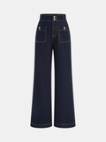 High-Waist-Jeans mit zwei Knöpfen und geradem Bein