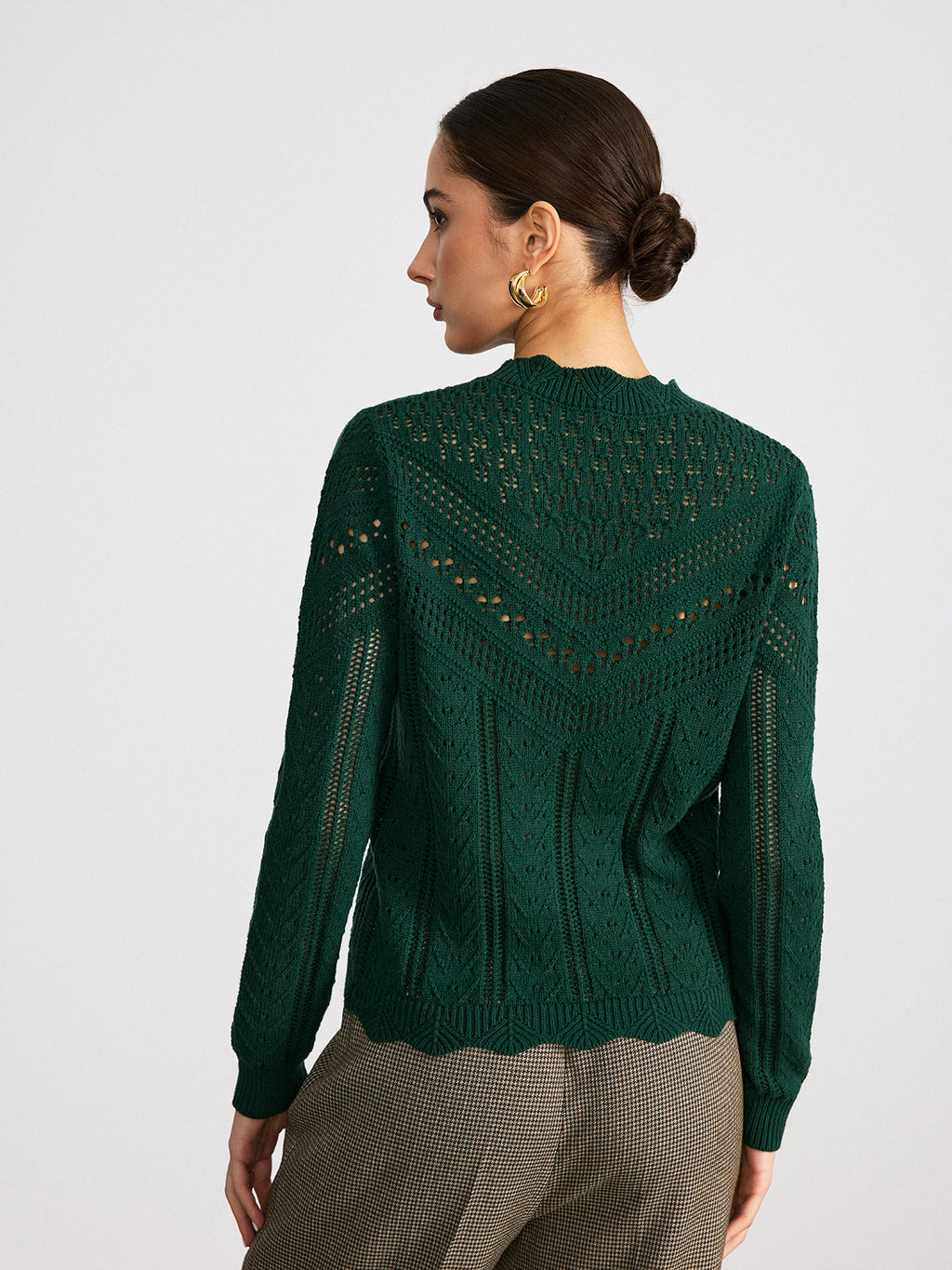 Strickpullover mit Wellenkante und Ajourmuster