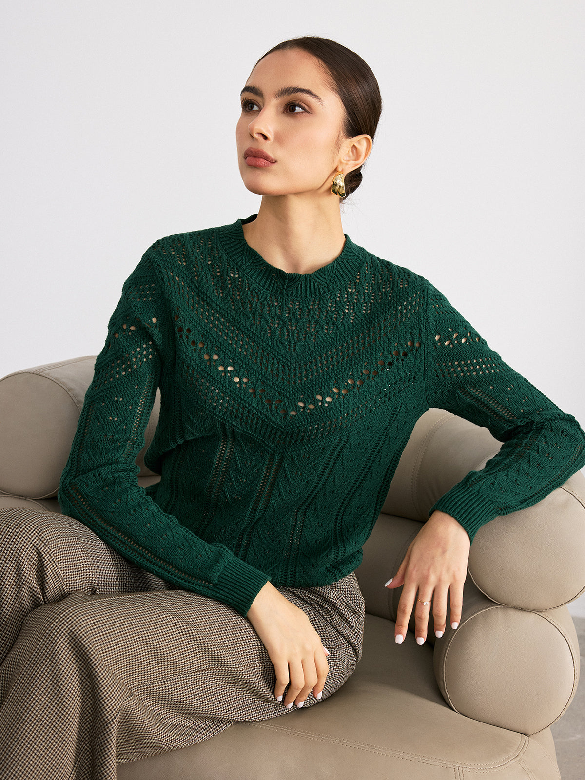 Strickpullover mit Wellenkante und Ajourmuster