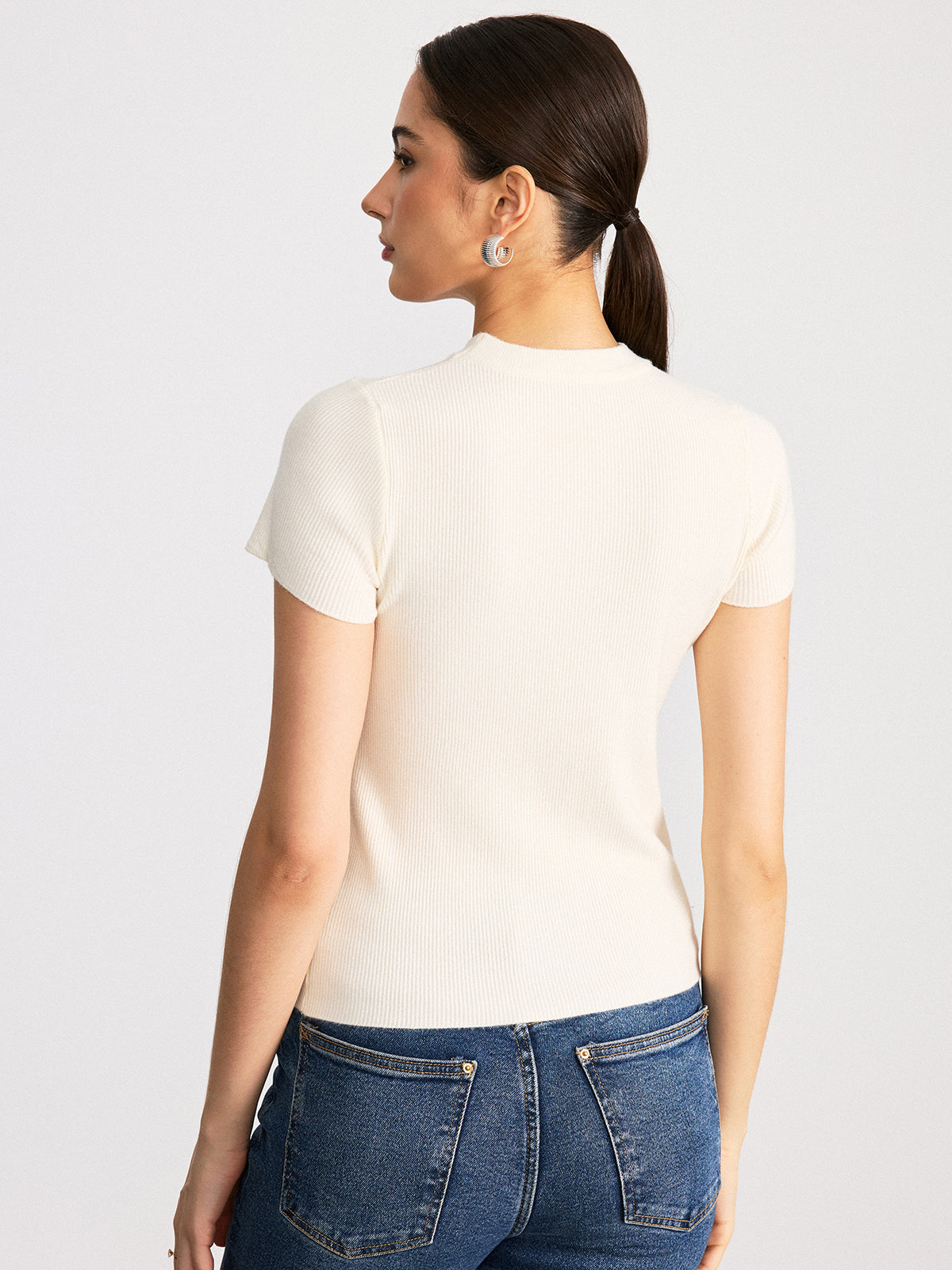 Sheer Panel Mock Neck Short Sleeve T-Shirt