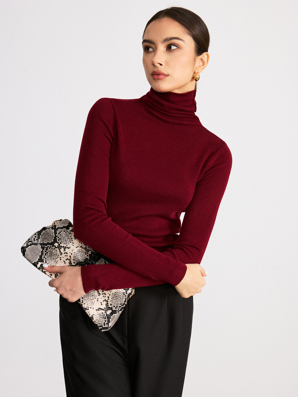 Pull col roulé réversible en laine mélangée