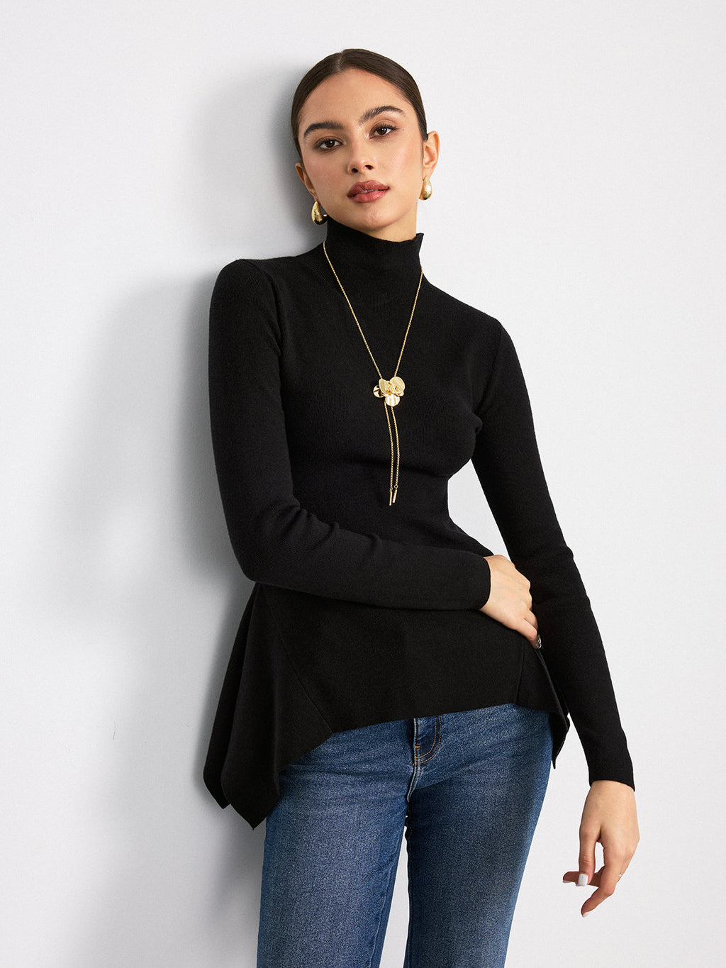 Turtleneck Asymmetric Peplum Sweater
