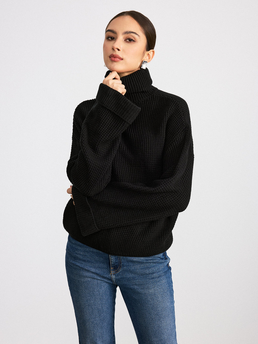 Rollkragenpullover mit Waffelstruktur