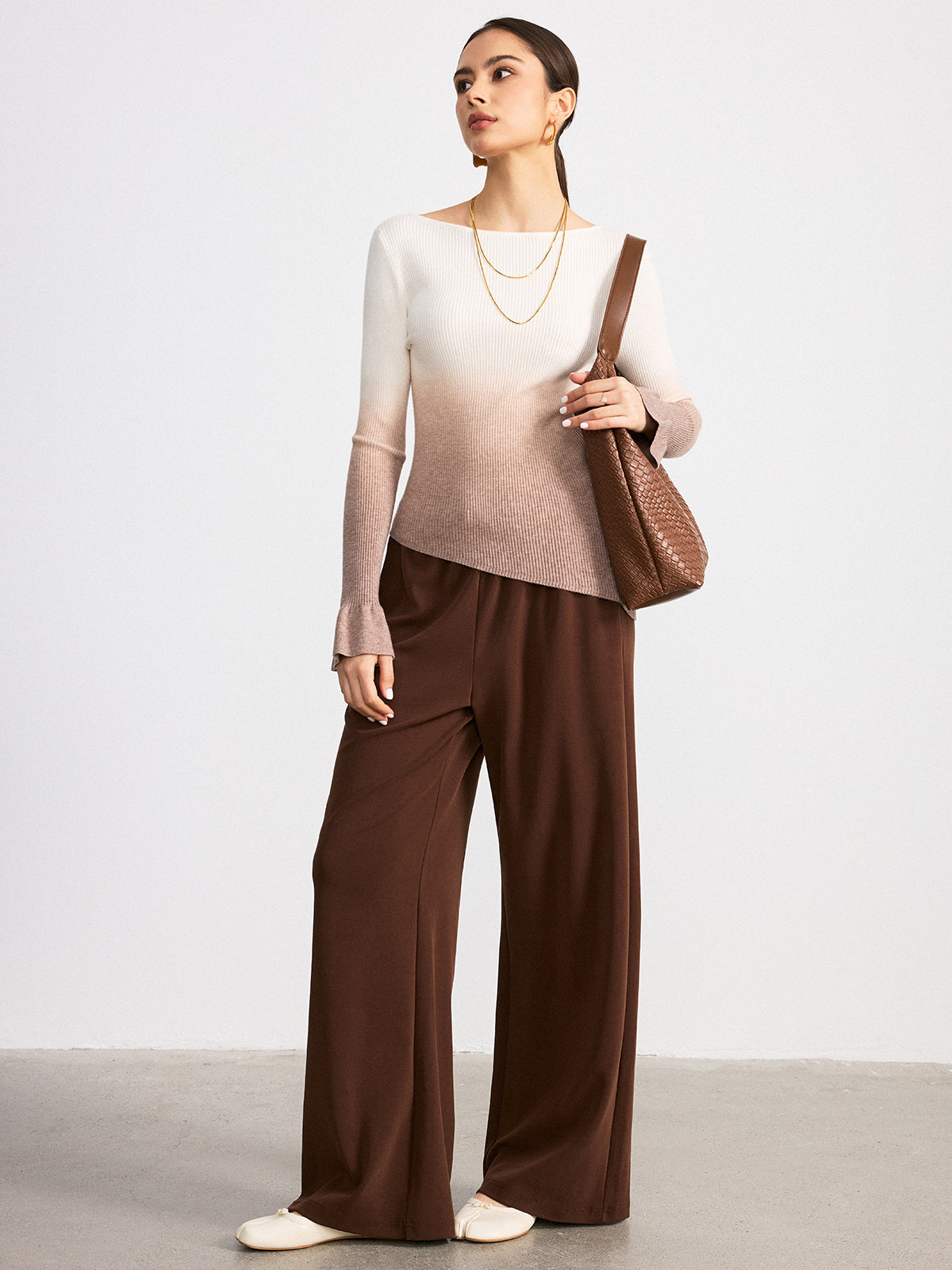 Haut en maille côtelée ombrée à poignets évasés 