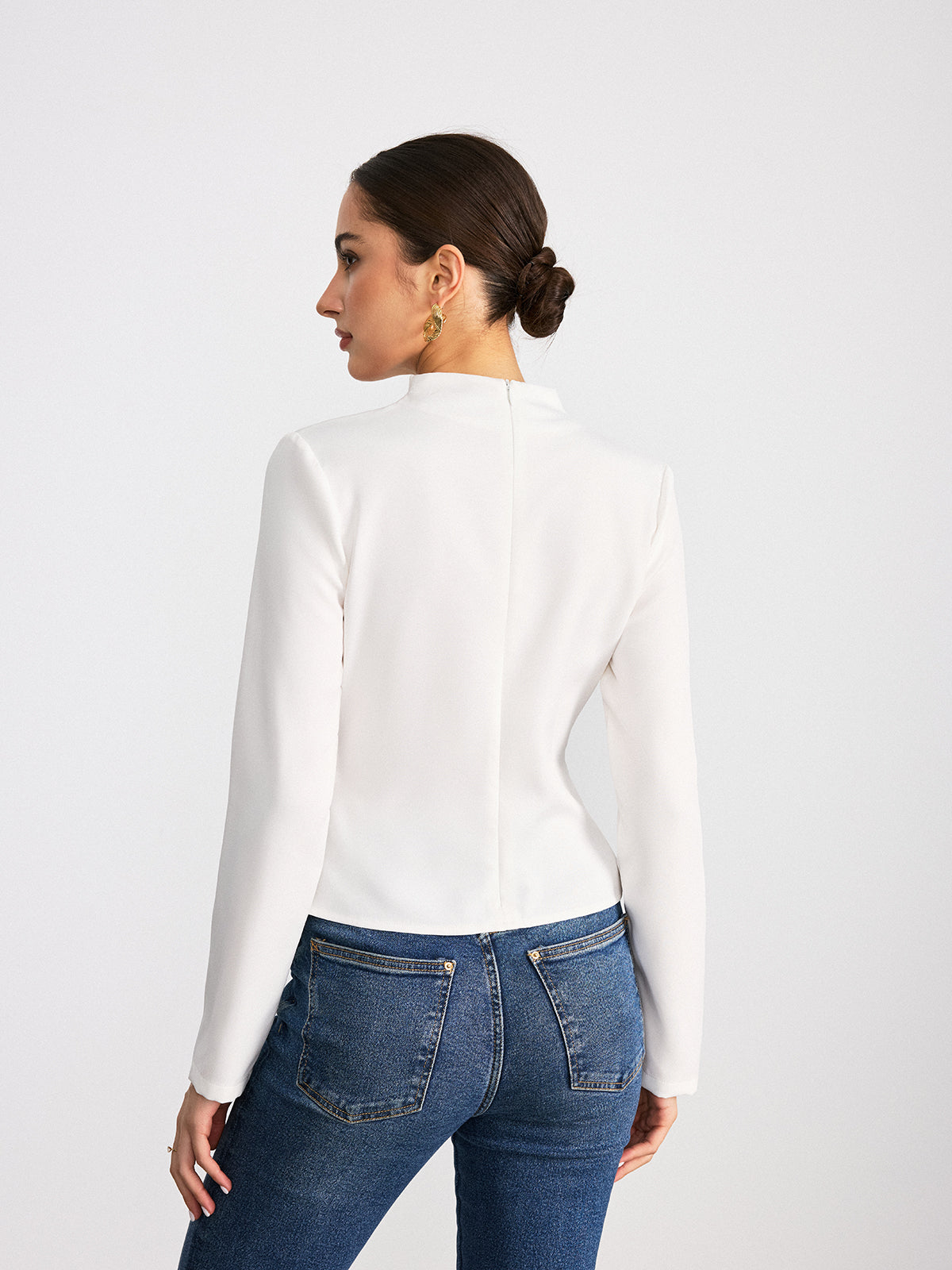Long-Sleeve Twist Mock Neck Top
