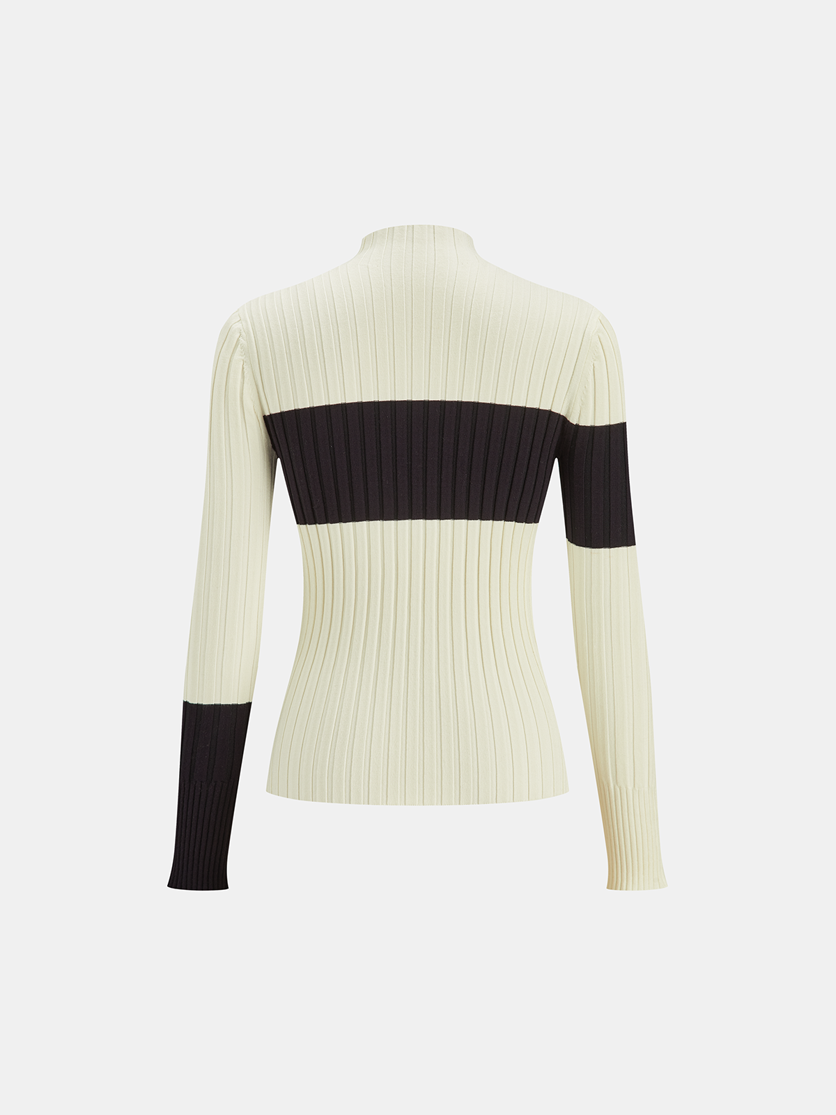 Color-Block Mock Neck Ribbed Knit Top