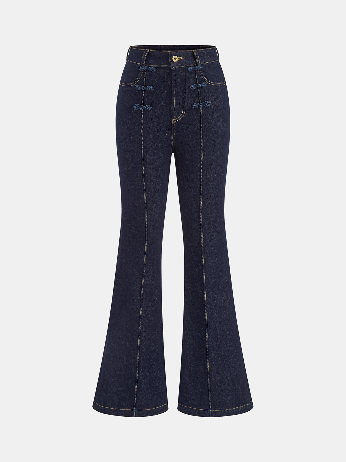 Mandarin Knot Slim Stretch Flare Denim Pants