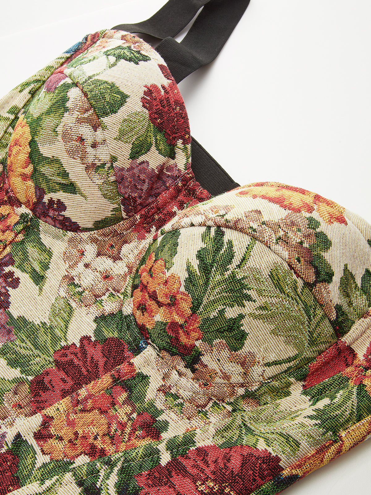 Back Zipper Contrast Strap Floral Printed Corset Top