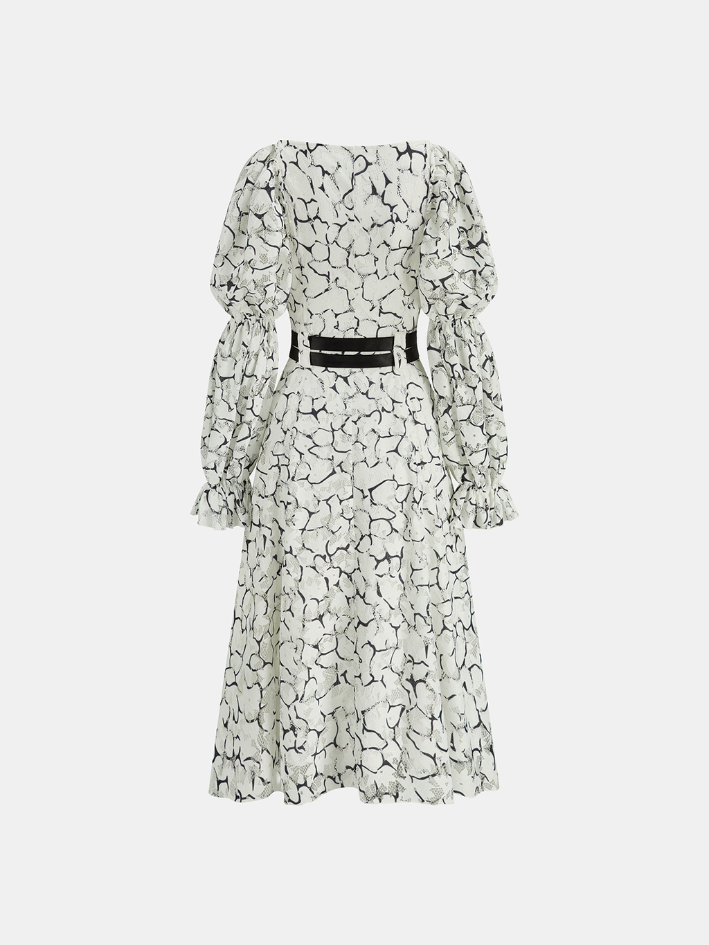 Robe longue en dentelle à manches bouffantes avec double ceinture