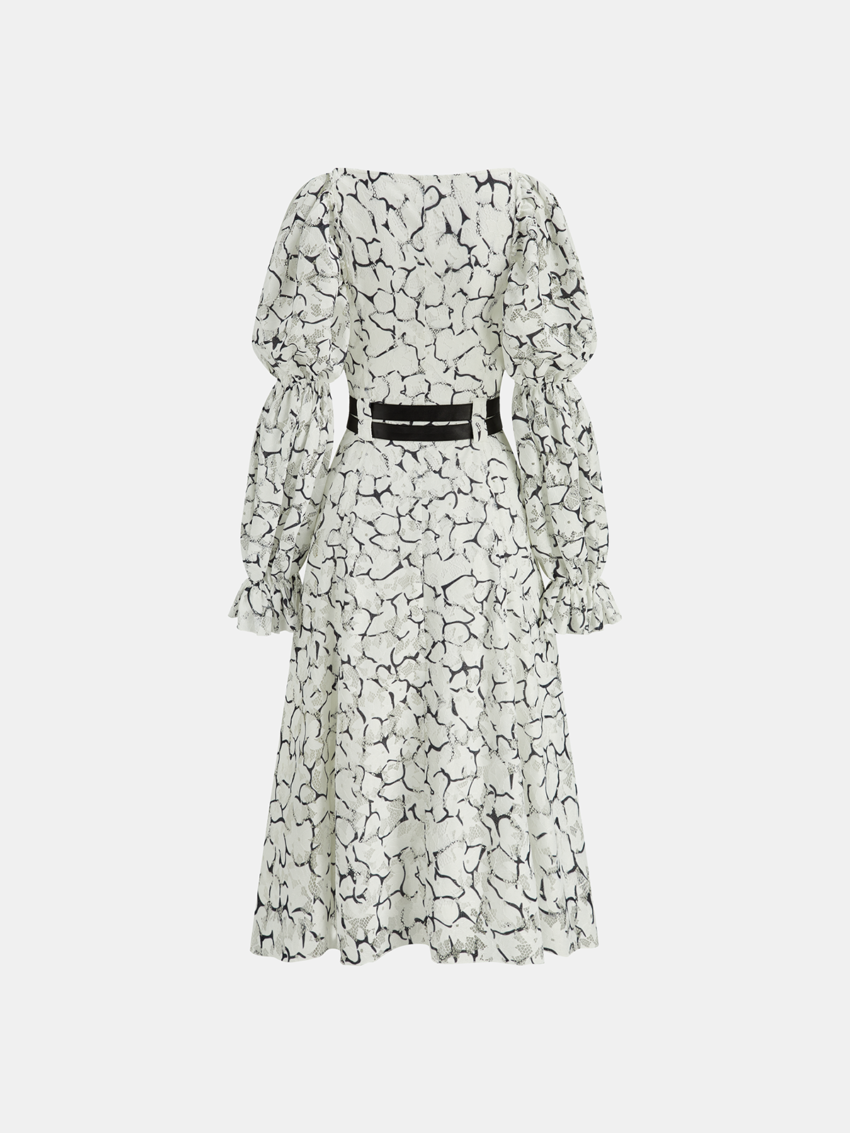 Maxikleid mit Puffärmeln und Spitze mit doppeltem Gürtel