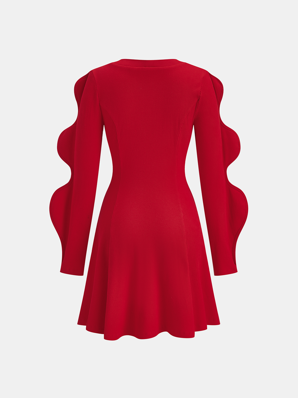Geripptes Mini-Strickkleid mit gewelltem Ärmel und Knöpfen