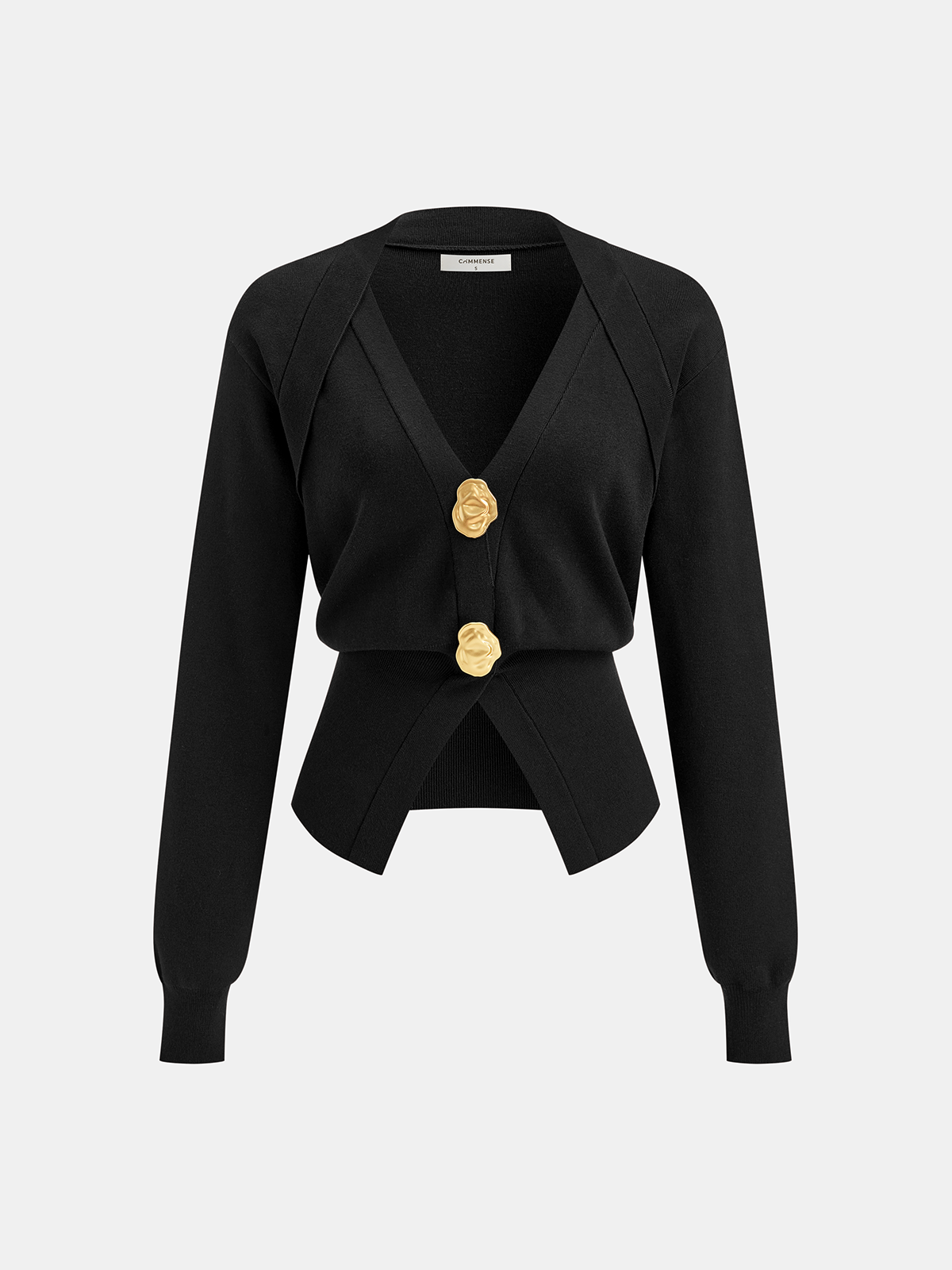 Metal Button V-Neck Knit Cardigan