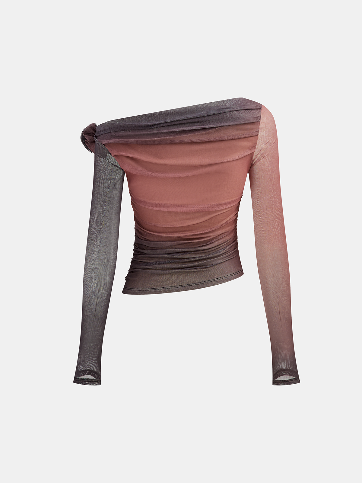 T-shirt à épaules dénudées en maille ombrée avec détail rose 3D