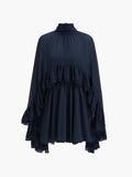 Semi-Sheer Chiffon Ruffle Dress With Outer Cape
