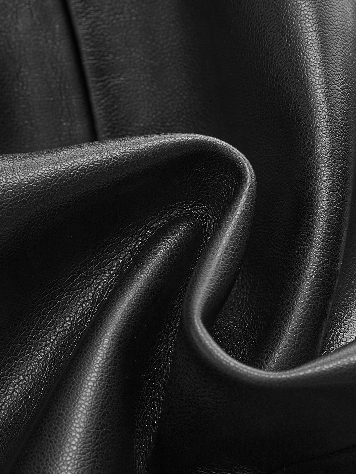 Faux Leather Round Neck Metal Button Fitted Blazer