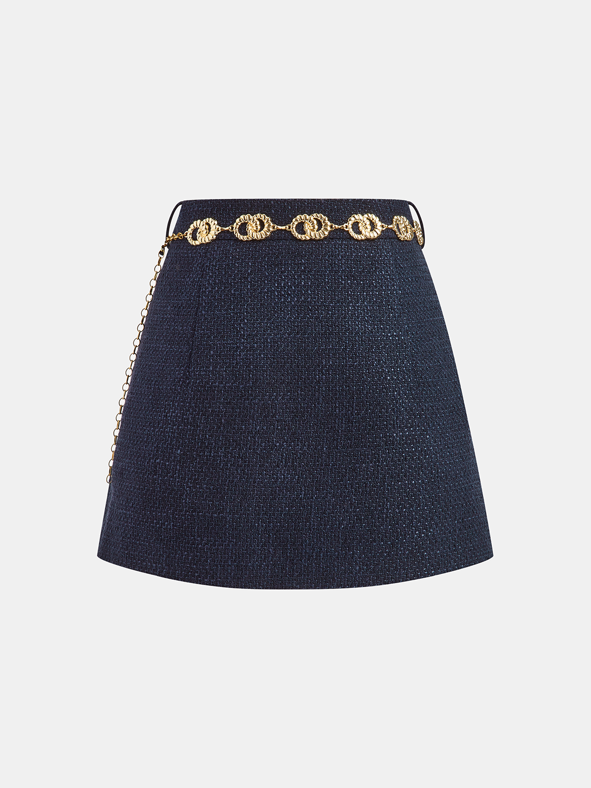 Tweed Mini Skirt with Golden Chain Belt