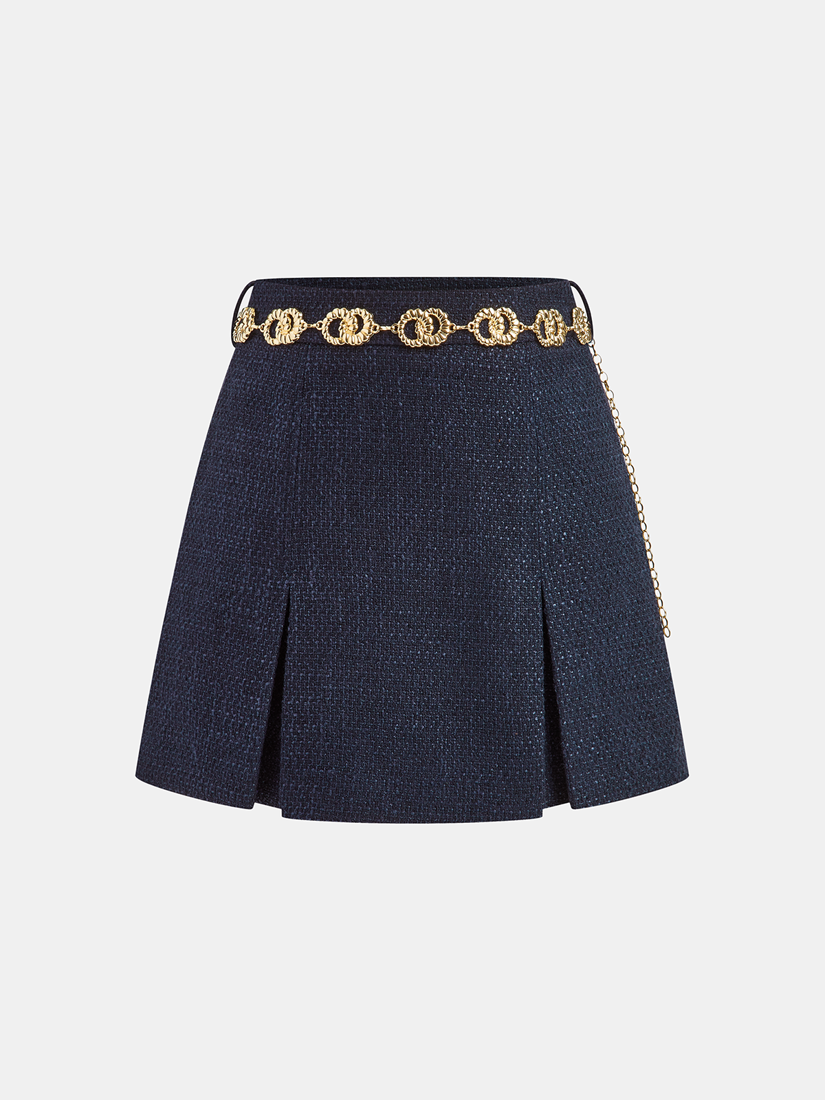 Tweed Mini Skirt with Golden Chain Belt