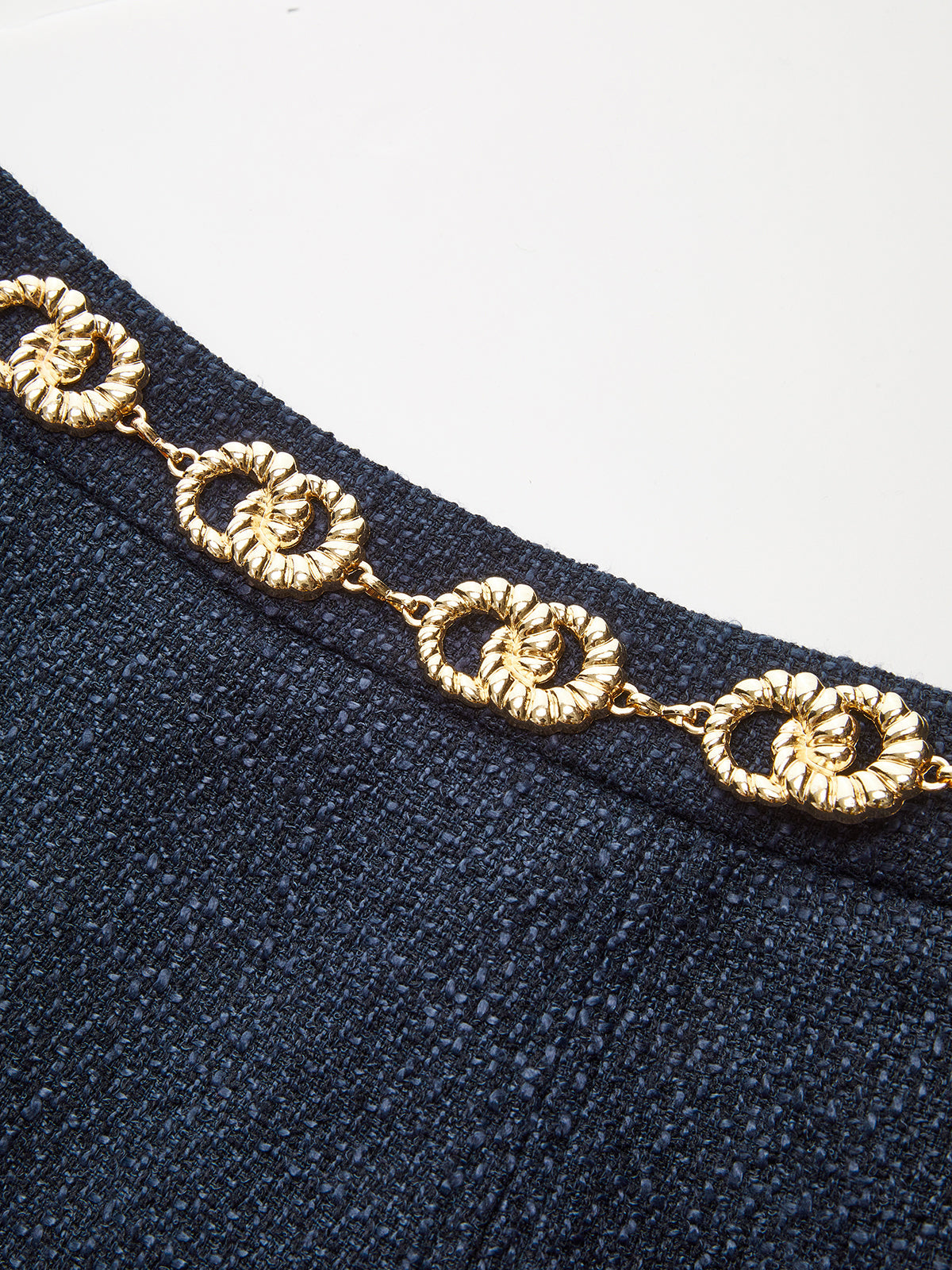 Tweed Mini Skirt with Golden Chain Belt