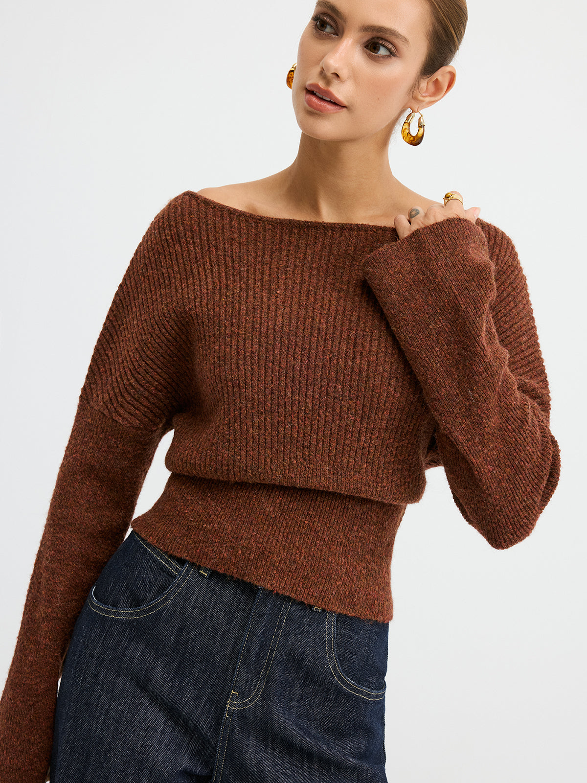 Wool Blend Off-Shoulder Sweater