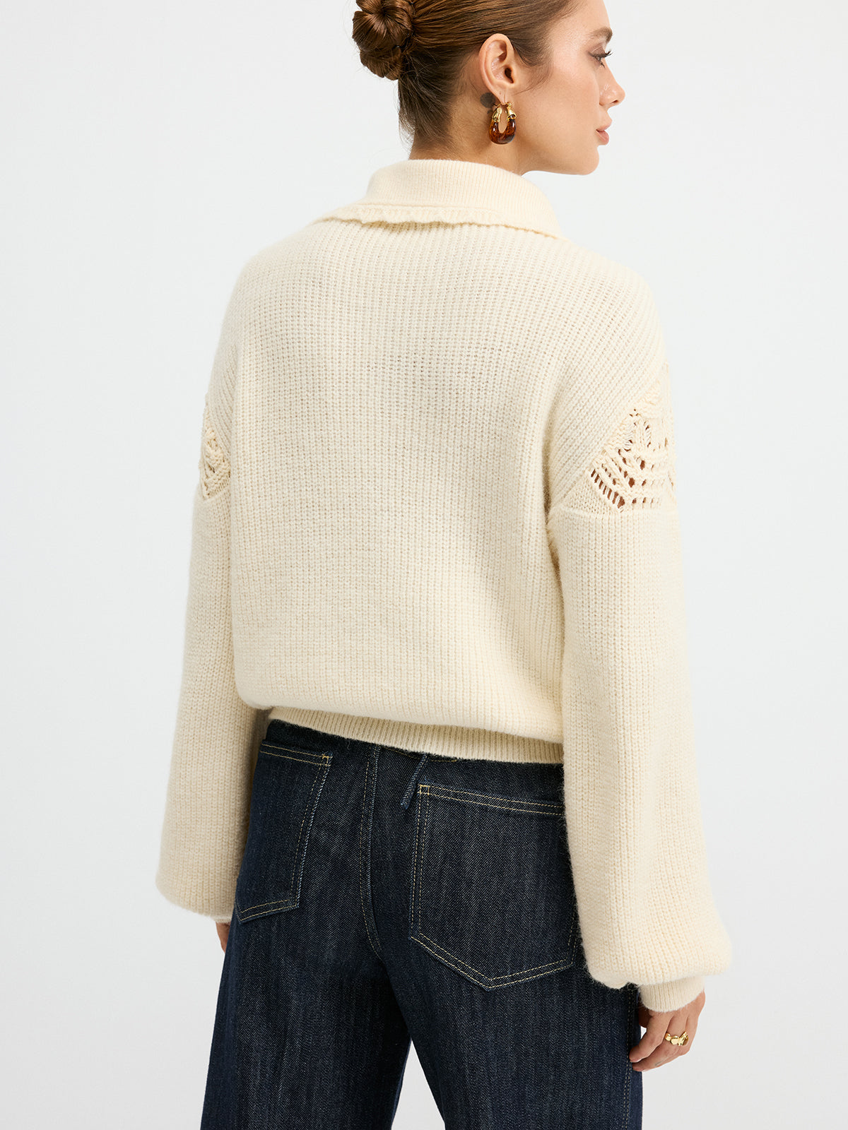 Durchbrochener Polostrickpullover