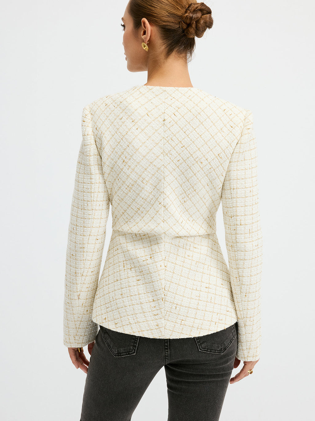 Blazer cintré en tweed à col rond